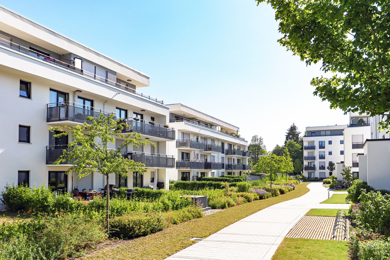 Residential area with apartment buildings in the city, Europe